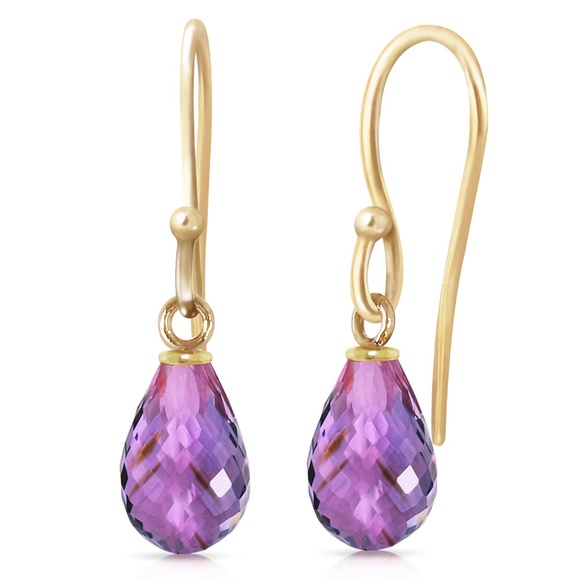14K. SOLID GOLD FISH HOOK EARRINGS WITH AMETHYST